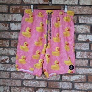 Neff Pink Swim Shorts with Yellow Duck Design